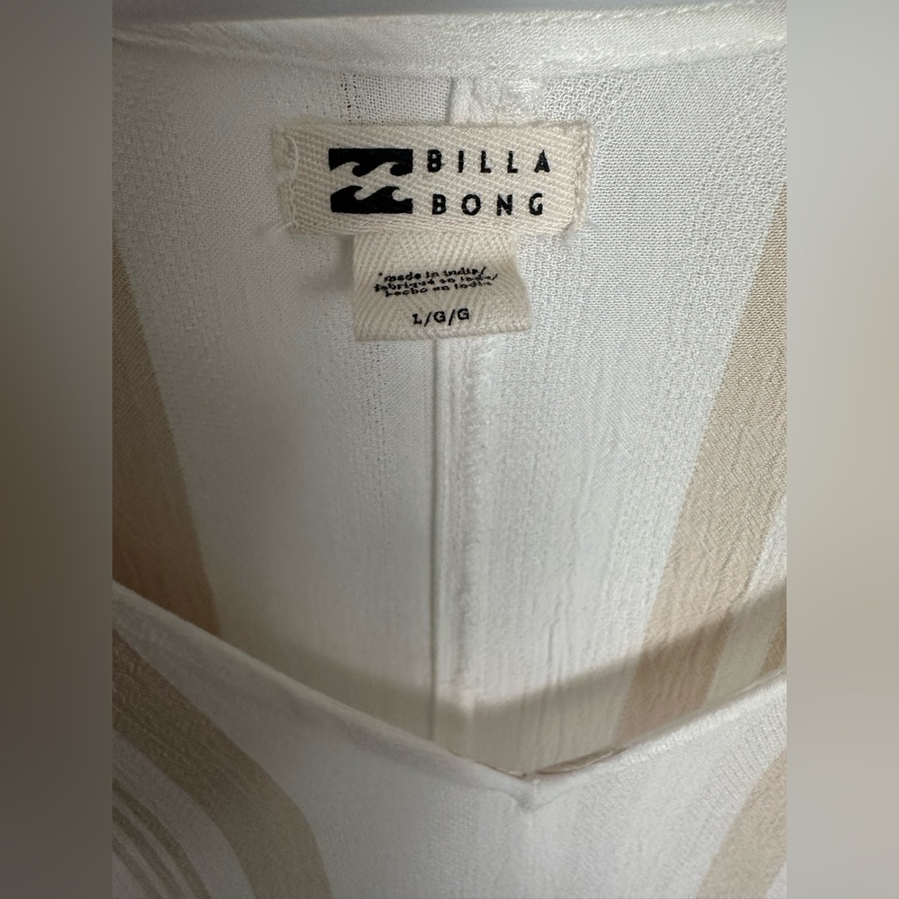Billabong Women's Lightweight Swim Cover-up Beige & White With Fringe Size Large - Picture 2 of 8
